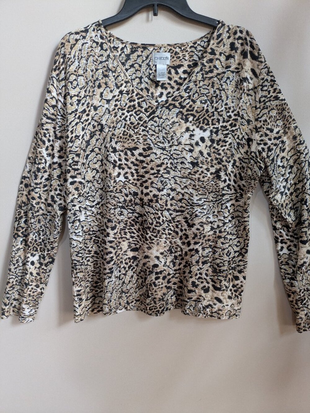 Womens Chico Blouse Leopard Print long sleeve size 3 #285